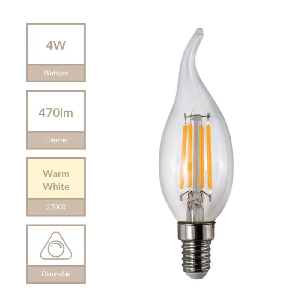 4W E14 Bent Tip Candle Dimmble Bulb in Warm White