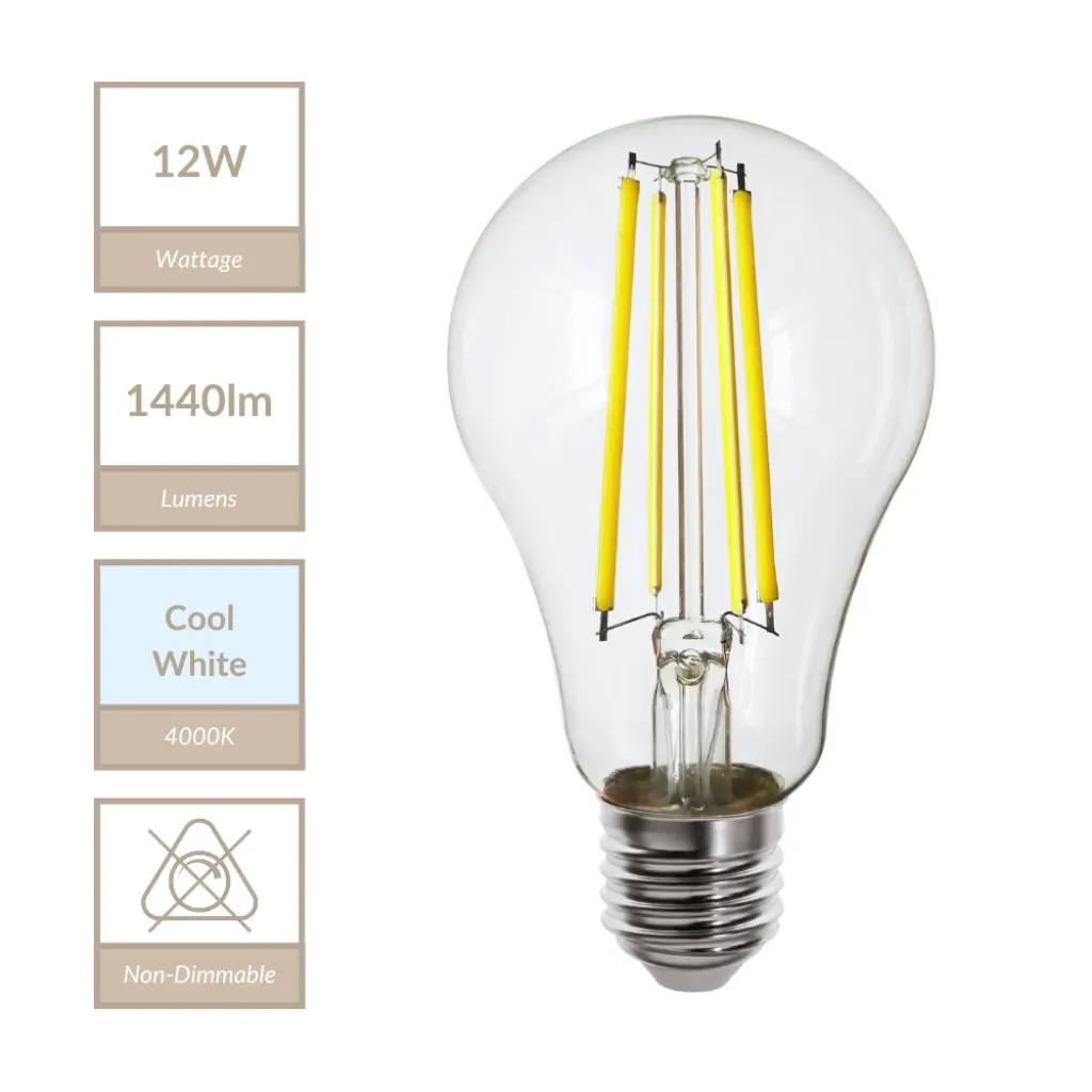 12W GLS Non-Dimmable E27 Bulb in Cool White