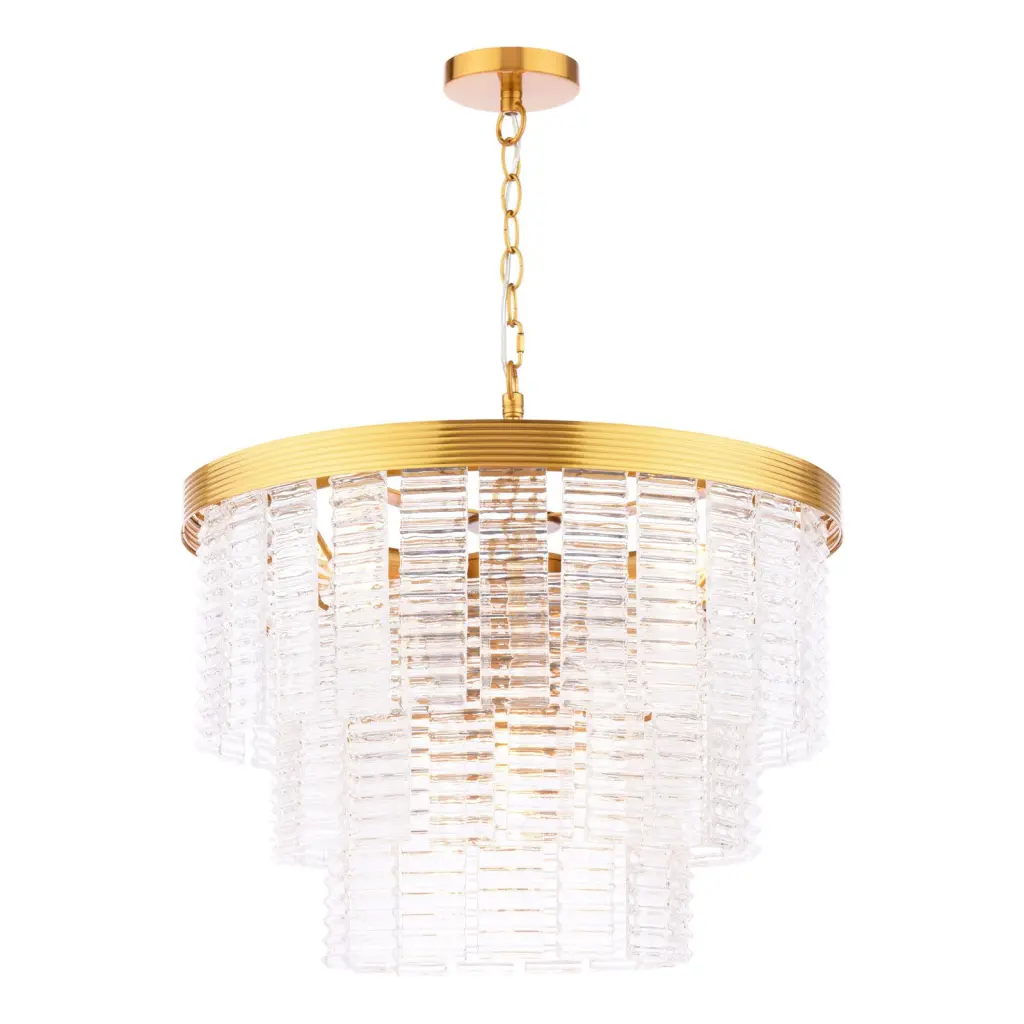 Moesha 6 Light Natural Brass & Ribbed Glass Pendant