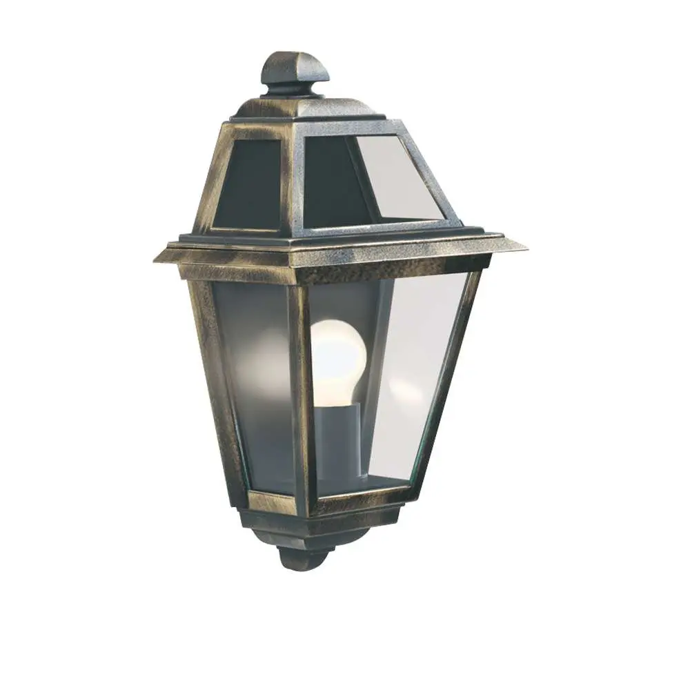 New Orleans IP44 Black & Gold Wall Light With Clear Glass