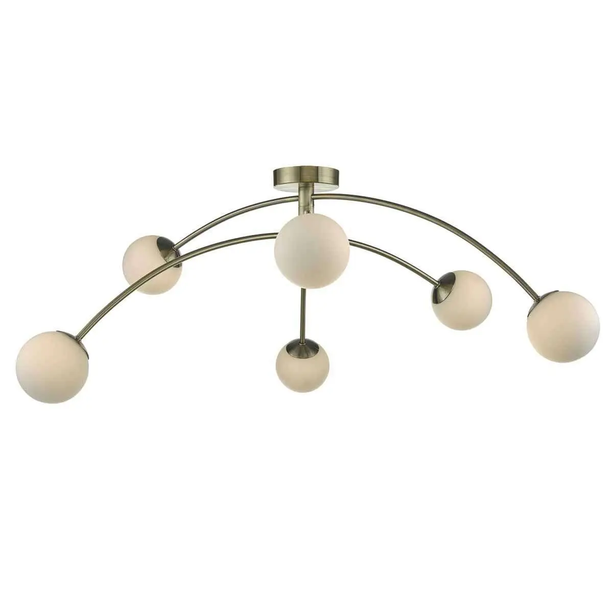 Puglia 6 Light Semi Flush in Antique Brass with Opal Shades