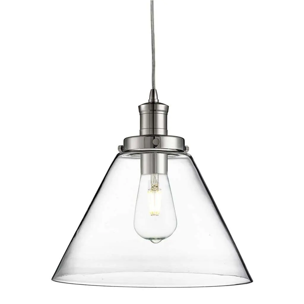 Pyramid 1 Light Pendant Chrome, Clear Pyramid Glass Shade