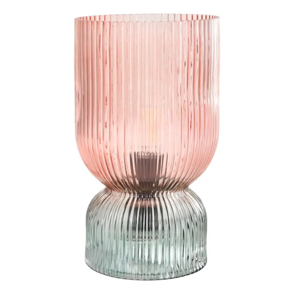 Rhubarb Pink & Green Table Lamp with Ribbed Glass