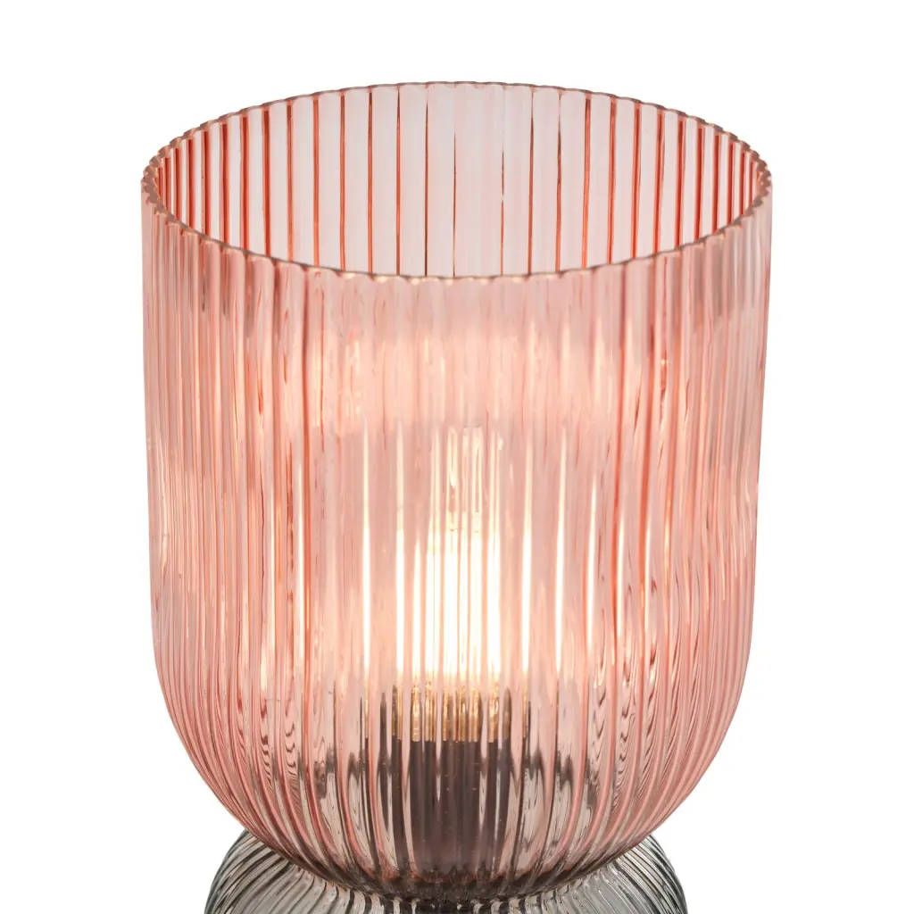 Rhubarb Pink & Green Table Lamp with Ribbed Glass