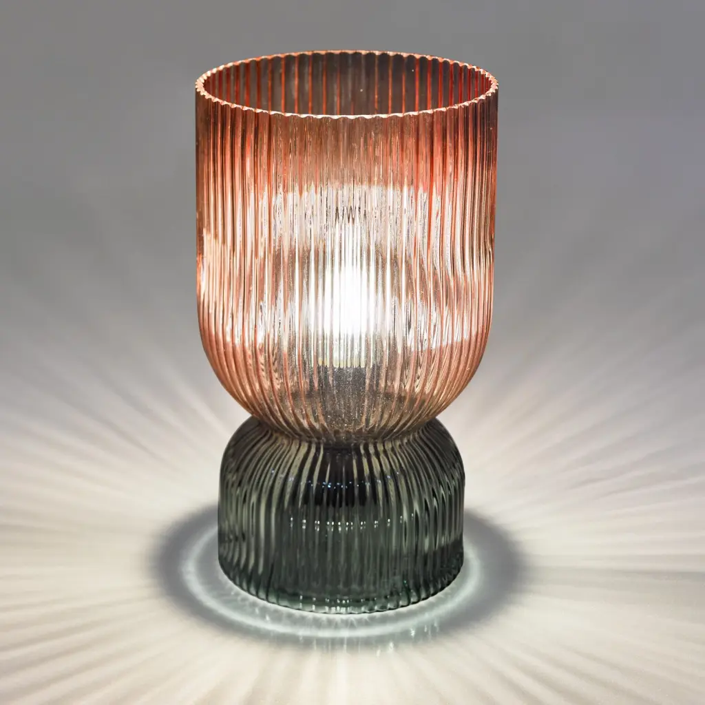 Rhubarb Pink & Green Table Lamp with Ribbed Glass