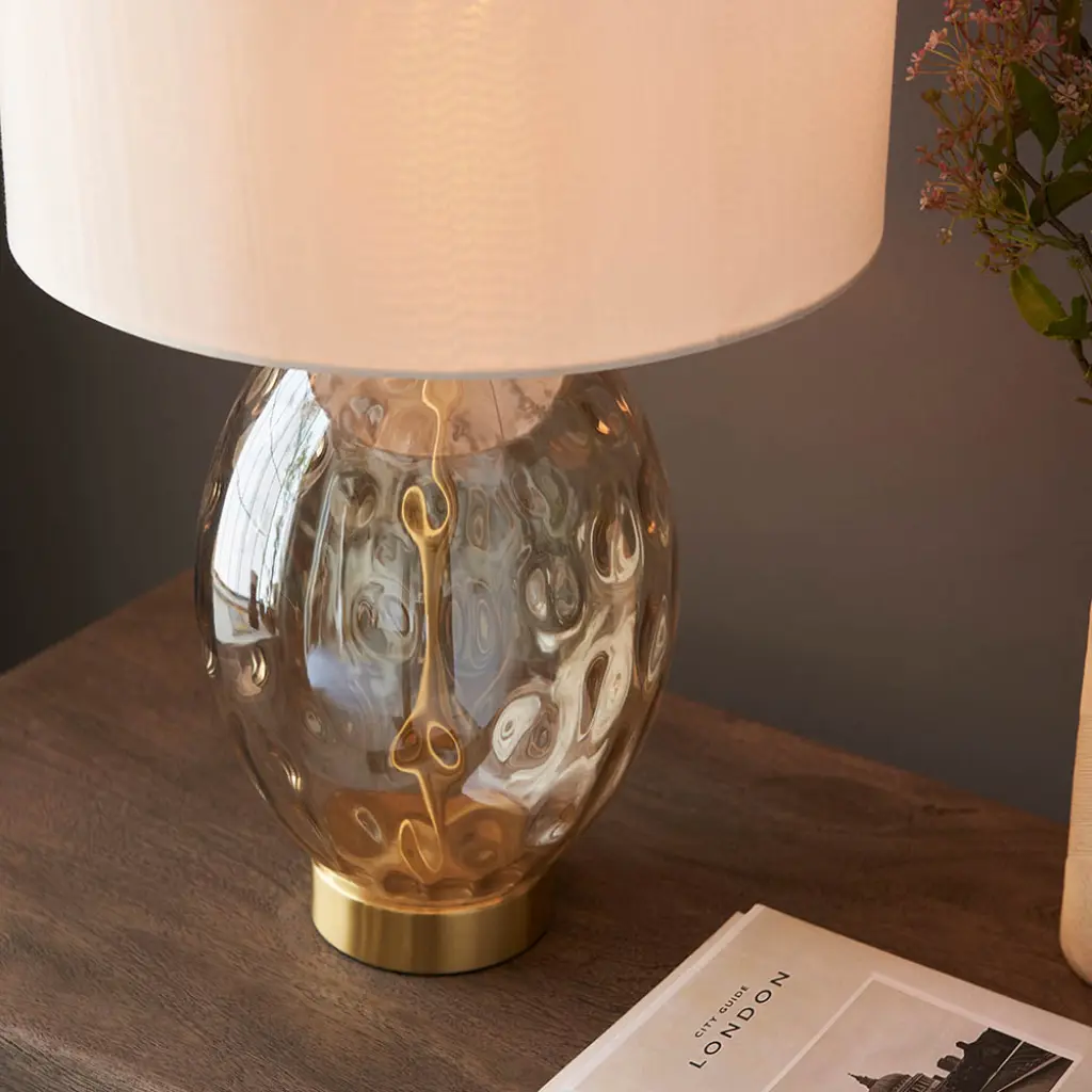 Elin Brass & Champagne Lustre Touch Table Lamp C/W Shade