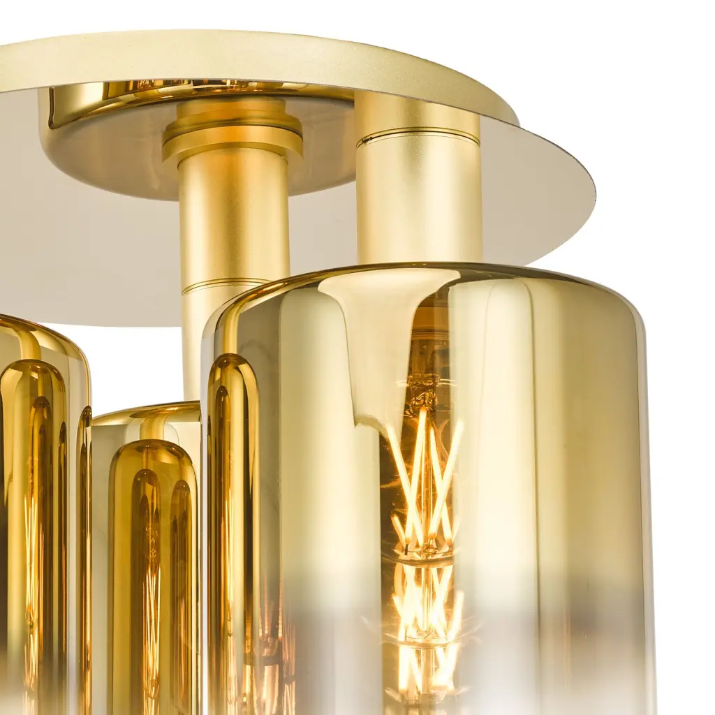 Savannah 3 Light Satin Gold & Ombre Glass Flush Fitting