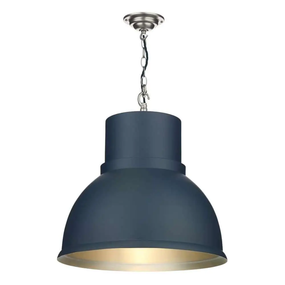 Shoreditch Large Smoke Blue & Brushed Chrome Pendant