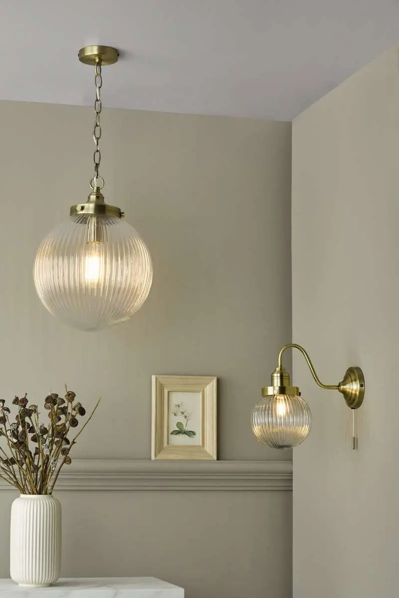 Tamara 1lt Pendant Antique Brass & Ribbed Glass