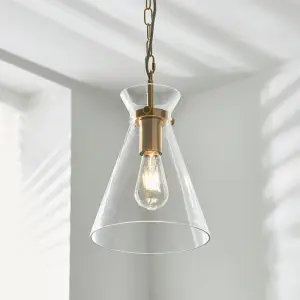 Harlow Single Brass & Clear Glass Pendant