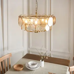 Elish Champagne Glass & Brass 5 Light Ceiling Pendant