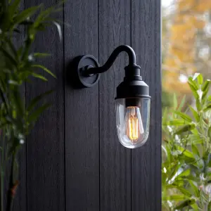 Terry Matt Black Outdoor Curved Wall Light IP44