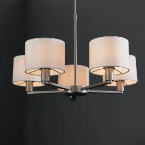 Daley 5 Light Multi Arm Pendant in Nickel C/W White Shades