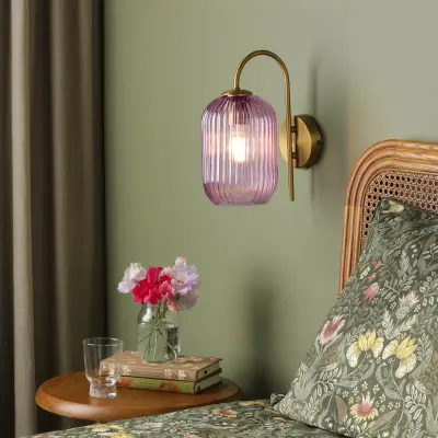 Idra Ages Bronze Wall Light C/W Pink Ribbed Shade