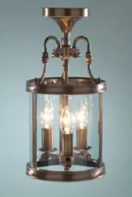 3-light antique brass dual mount  glass lantern