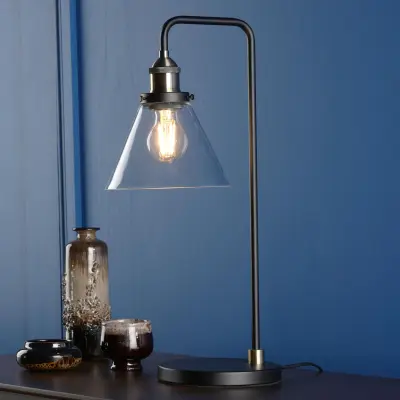 Ray Antique Brass &amp; Glass Table Lamp