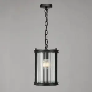 Bianka Matt Black & Ribbed Glass Single Pendant