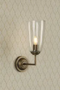 Houston Antique Brass Wall Light C/W Clear Glass