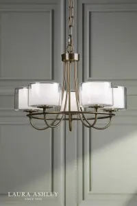 Southwell 5 Light Pendant in Antique Brass & Opal Glass