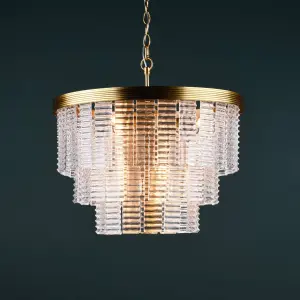 Moesha 6 Light Natural Brass & Ribbed Glass Pendant
