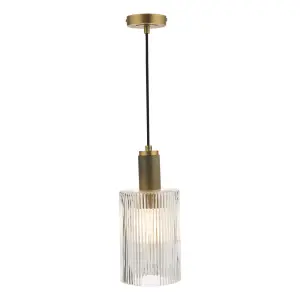 Nikolas Natural Solid Brass Pendant With Cylinder Ribbed Shade