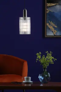 Nikolas Antique Chrome Pendant With Cylinder Ribbed Shade