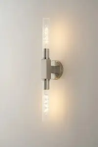Dee Double Satin Nickel Bathroom Light Wall or Ceiling IP44