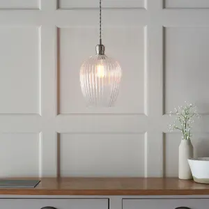 Molly Small Ribbed Glass & Nickel Pendant