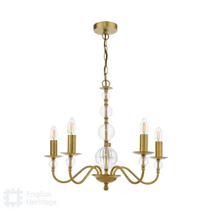 Wrest Park 5 Light Aged Brass Pendant