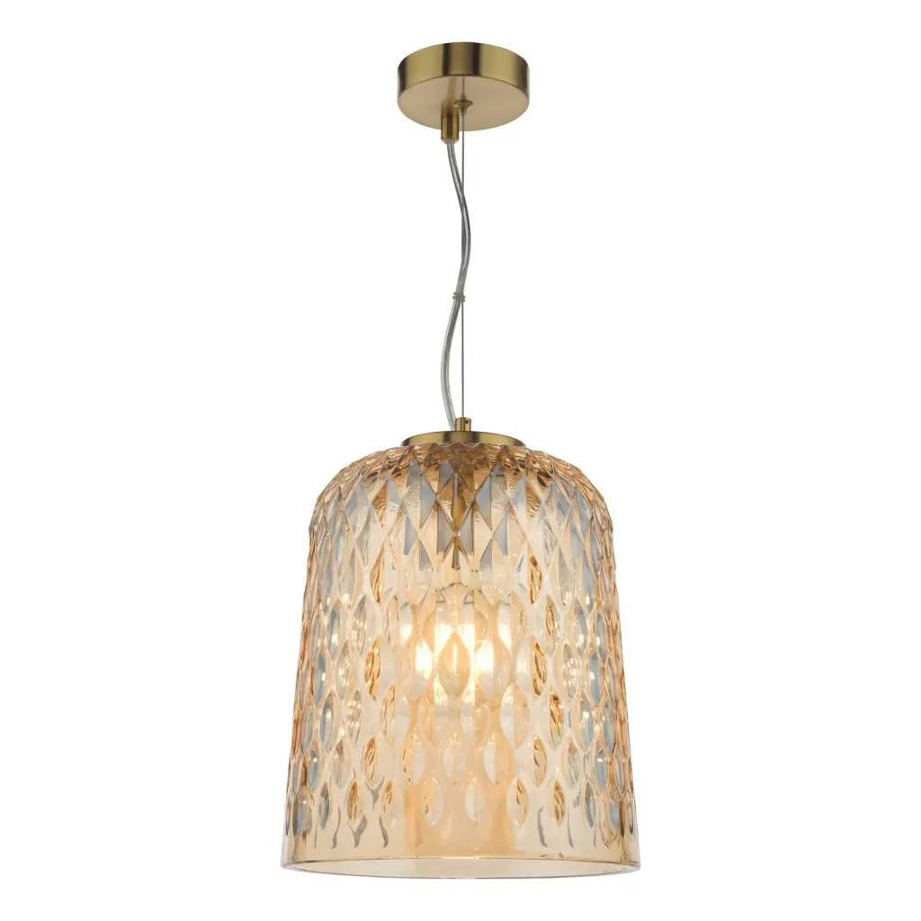 Varius Brass & Amber Glass Single Pendant