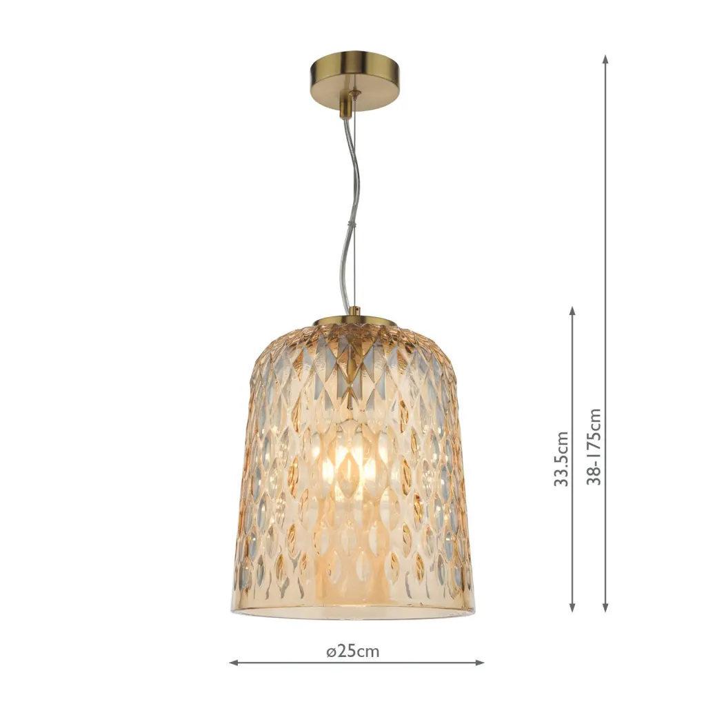 Varius Brass & Amber Glass Single Pendant