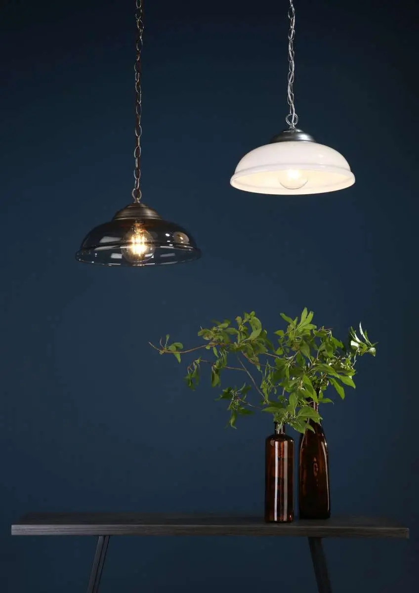 WEBSTER 1 light pendant smoked glass with antique brass