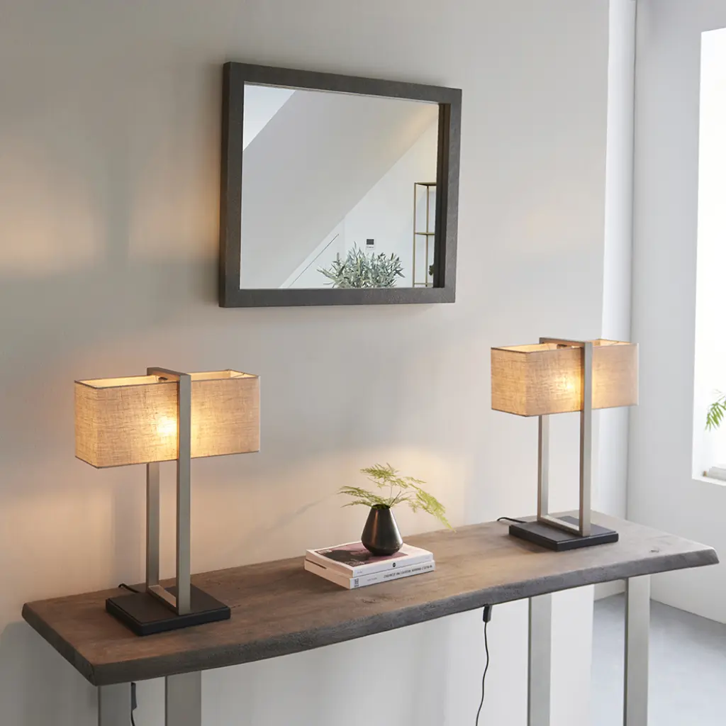 Classic Nickel Table Lamp with Natural Shade