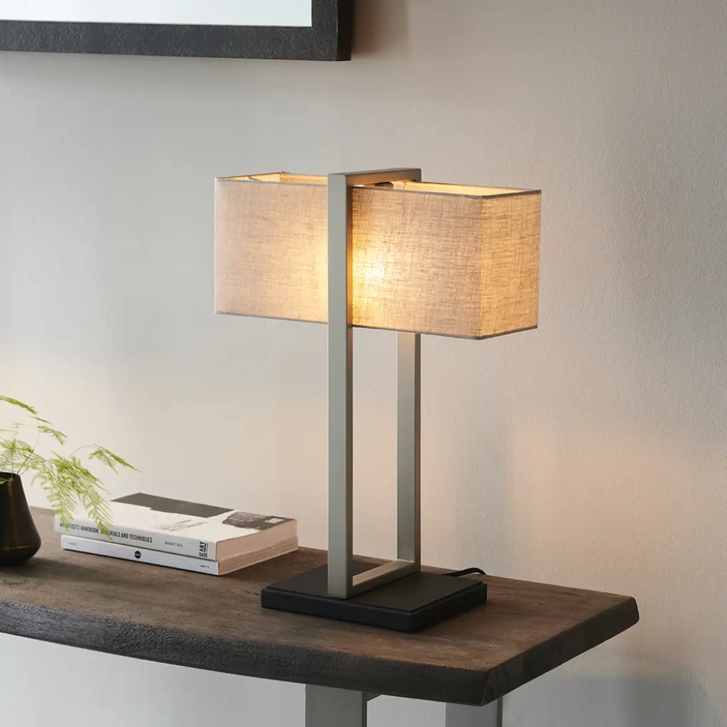 Classic Nickel Table Lamp with Natural Shade