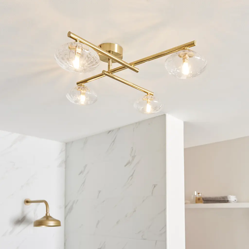 Mobias Satin Brass 4 Light Semi Flush IP44