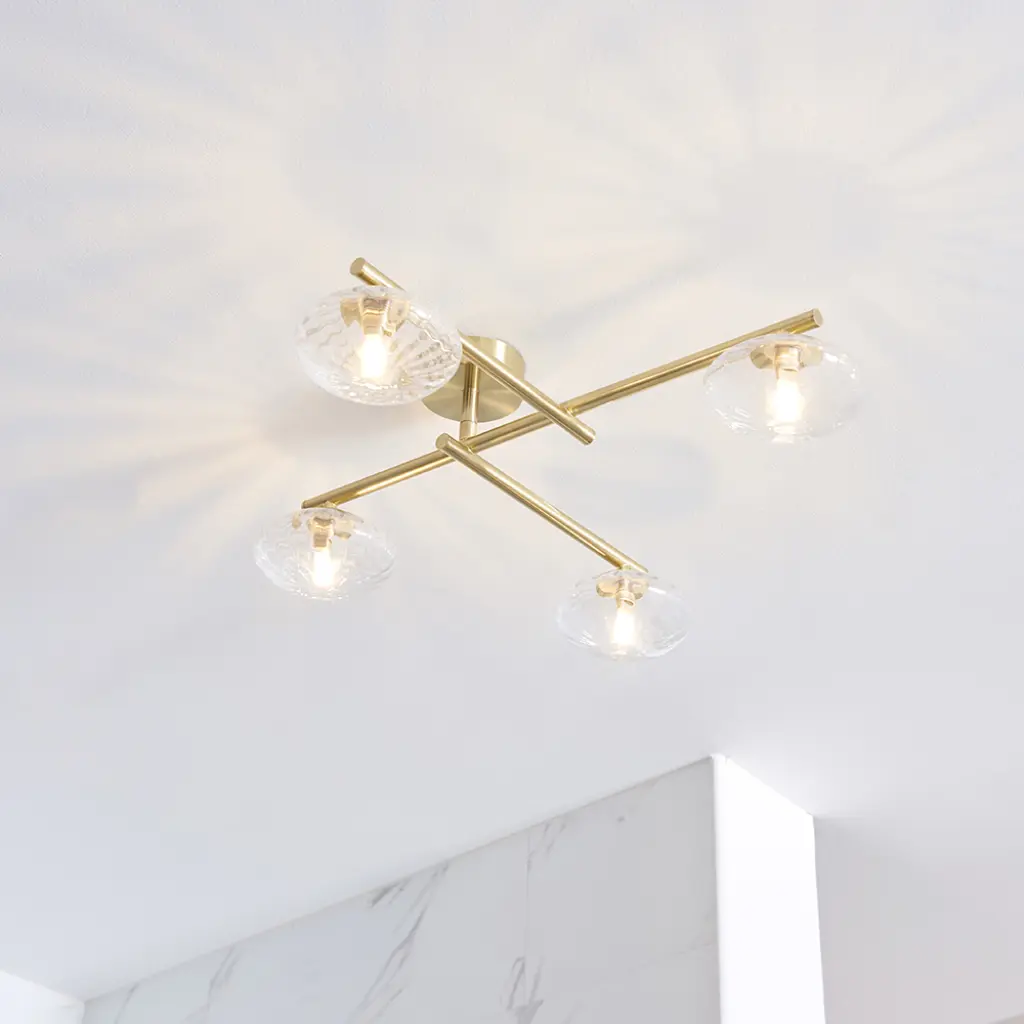 Mobias Satin Brass 4 Light Semi Flush IP44