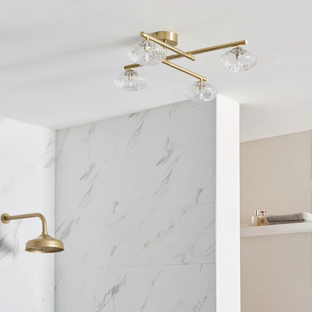 Mobias Satin Brass 4 Light Semi Flush IP44