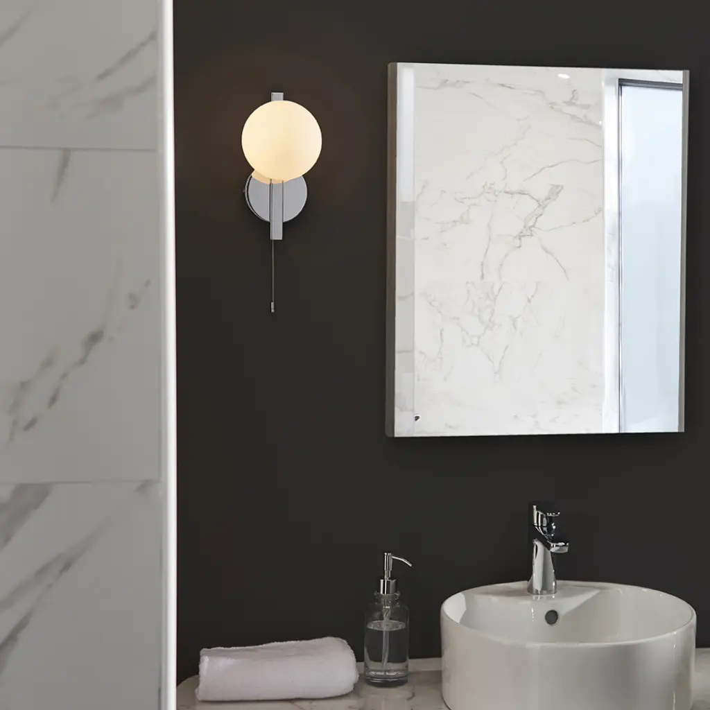 Spa Chrome Wall Light with Opal Shade
