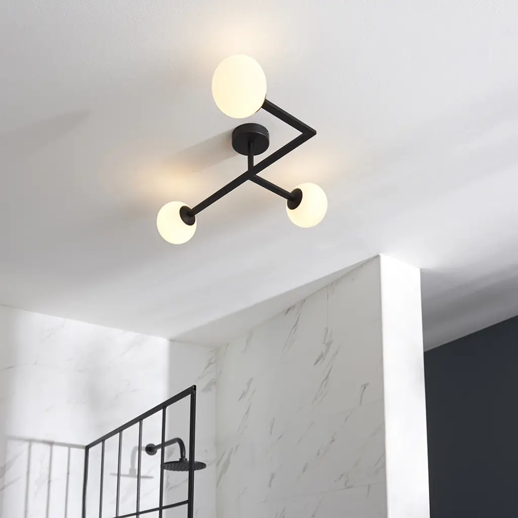 Spa Black 3 Light Semi Flush Light