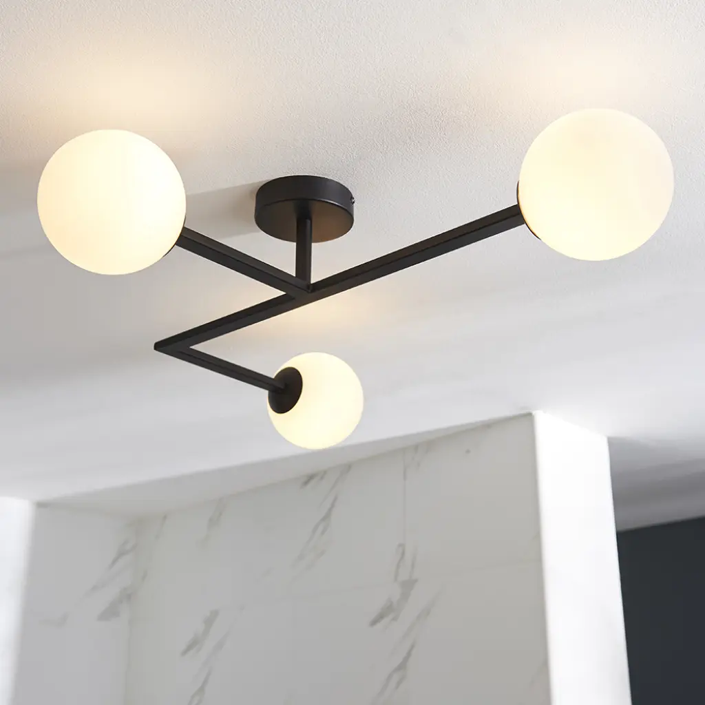Spa Black 3 Light Semi Flush Light
