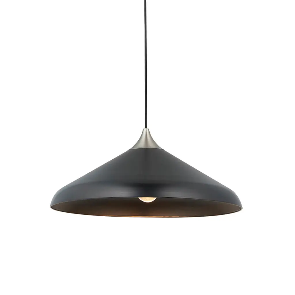 Coned Matt Black & Nickel Single Pendant