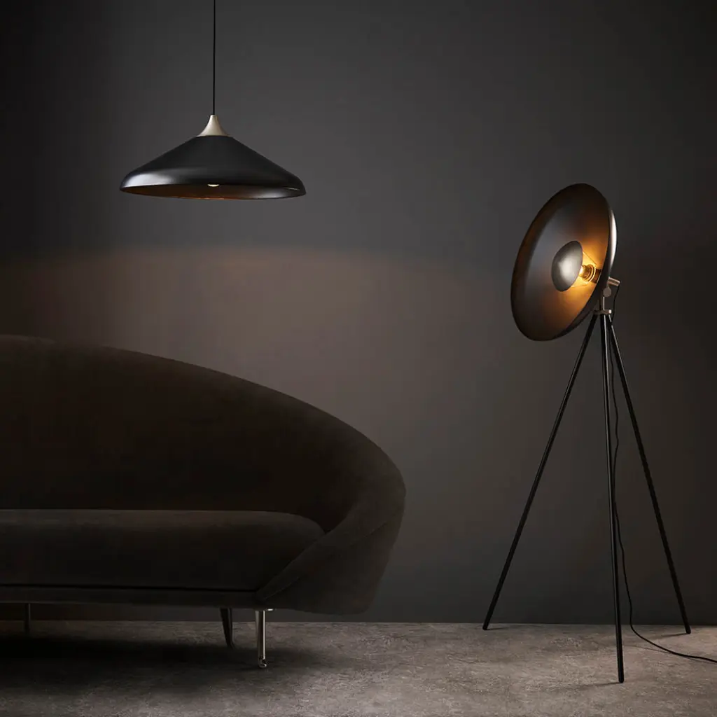 Coned Matt Black & Nickel Single Pendant