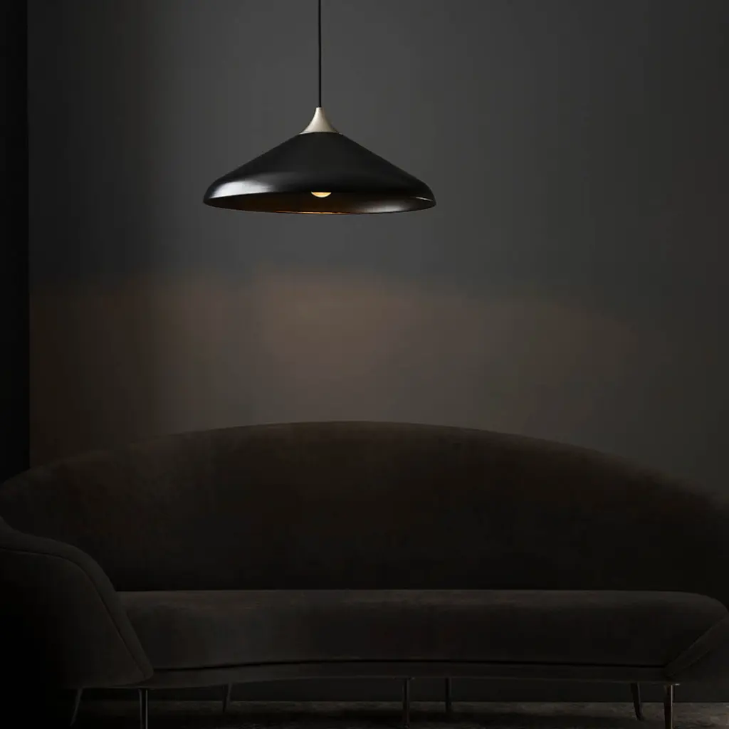 Coned Matt Black & Nickel Single Pendant