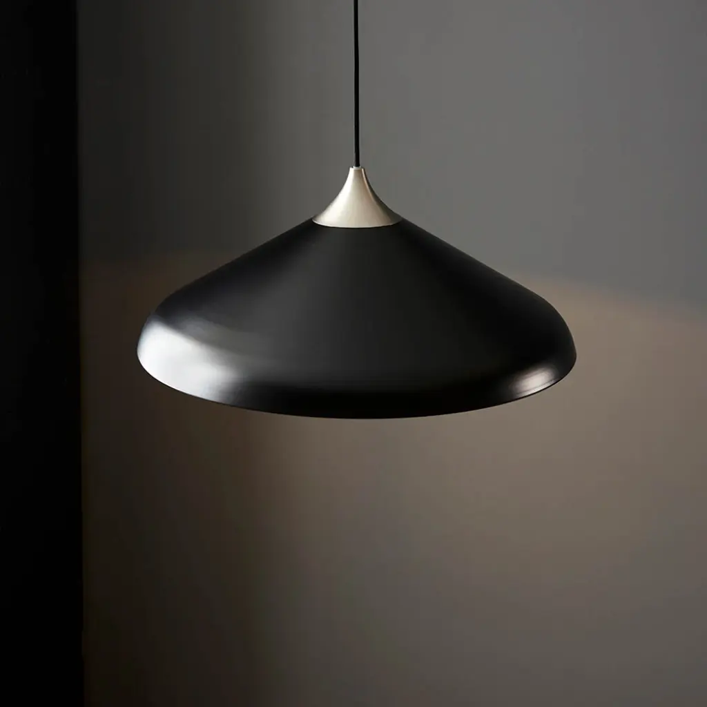 Coned Matt Black & Nickel Single Pendant