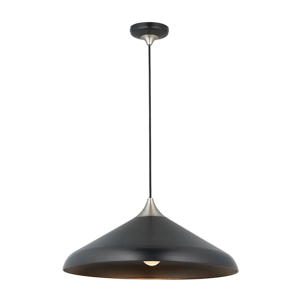 Coned Matt Black & Nickel Single Pendant