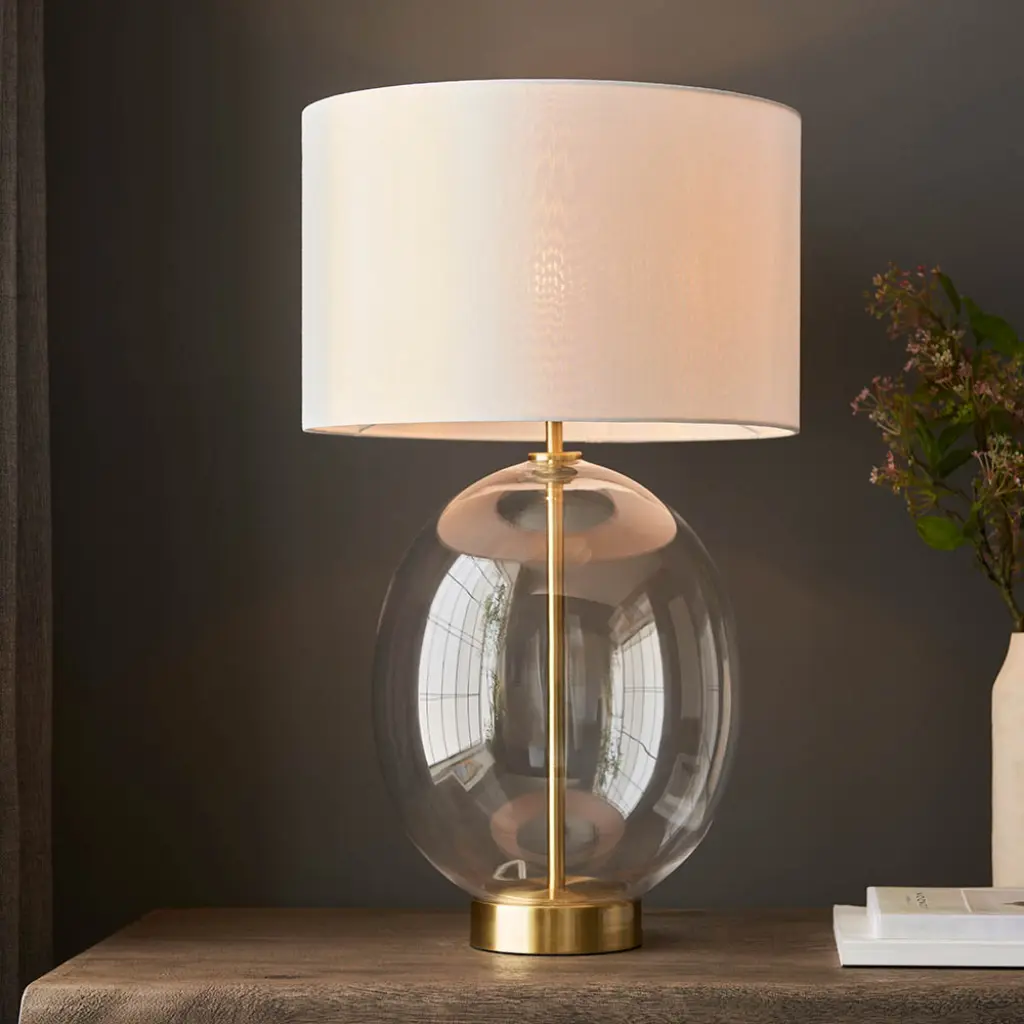 Kelda Oval Satin Brass Touch Table Lamp C/W Shade