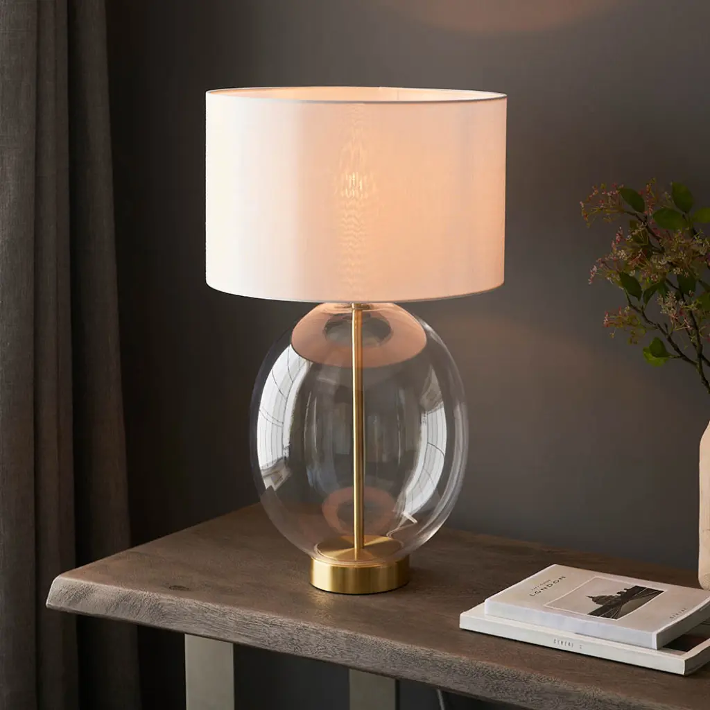 Kelda Oval Satin Brass Touch Table Lamp C/W Shade