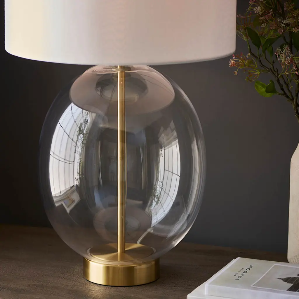 Kelda Oval Satin Brass Touch Table Lamp C/W Shade