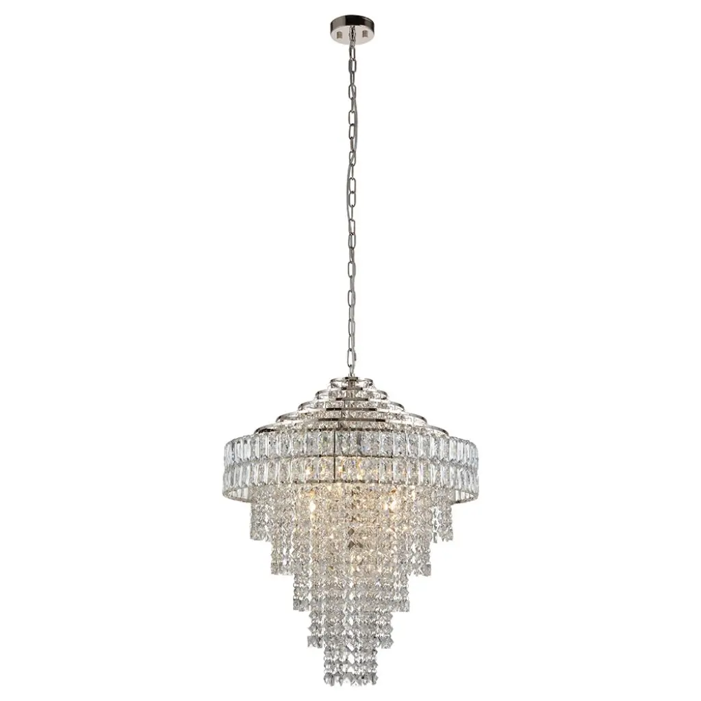 Ellie 7 Light Tiered Polished Nickel Crystal Pendant