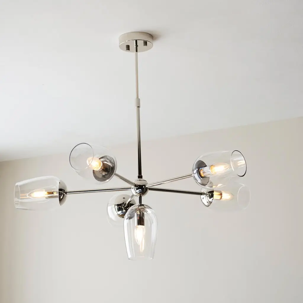 Maeve 6 Light Bright Nickel Pendant with Adjustable Stem